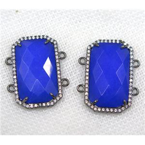 royal blue crystal glass connector paved rhinestone, faceted rectangle, black plated, approx 15x25mm