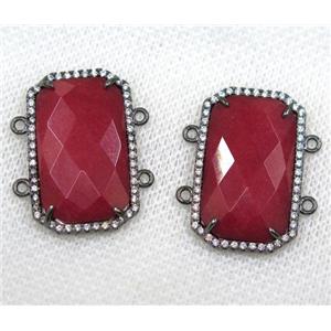 ruby crystal glass connector paved rhinestone, faceted rectangle, black plated, approx 15x25mm