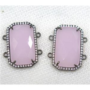 pink crystal glass connector paved rhinestone, faceted rectangle, black plated, approx 15x25mm