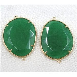 green crystal glass connector, faceted teardrop, gold plated, approx 30x38mm