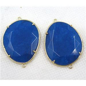 blue crystal glass connector, faceted teardrop, gold plated, approx 30x38mm