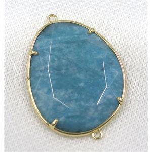 crystal glass connector, faceted teardrop, blue, gold plated, approx 30x38mm