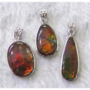 Ammolite pendant with sterling silver, mix shaped, approx 10-25mm