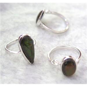 Ammolite ring, sterling silver, approx 20mm dia, 10-20mm