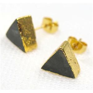 Labradorite earring stud, triangle, gold plated, approx 10x10x10mm