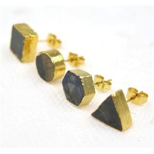 Labradorite earring studs, mix shapes, gold plated, approx 10mm