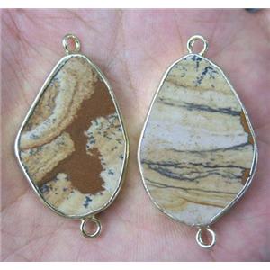 Picture Jasper connector, freeform, gold plated, approx 20-38mm