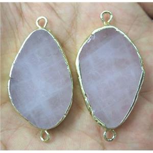 Rose Quartz connector, freeform, gold plated, approx 20-38mm