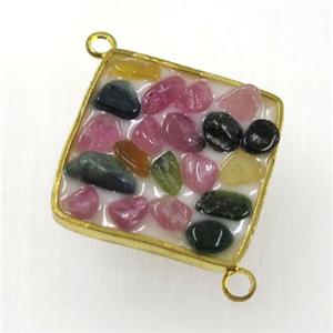 tourmaline paved connector, multi color, square, gold plated, approx 20x20mm