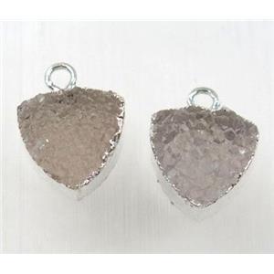 druzy agate pendant, natural color, triangle, silver plated, approx 12mm