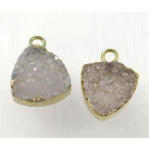 druzy agate pendant, natural color, triangle, gold plated, approx 12mm