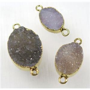druzy agate connector, natural color, oval, gold plated, approx 16x20mm