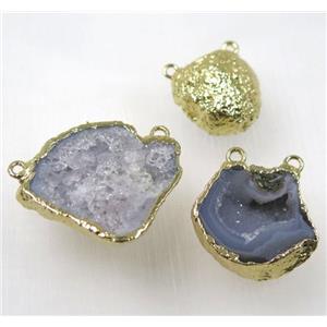agate geode pendant with 2loops, freeform, gold plated, approx 15-25mm