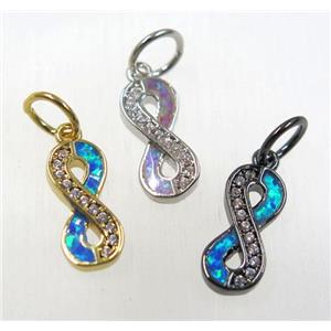 synthetic Fire Opal infinity pendant paved zircon, copper, mix color, approx 6x13mm