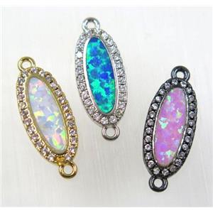synthetic Fire Opal oval connector paved zircon, copper, mix color, approx 8x16mm