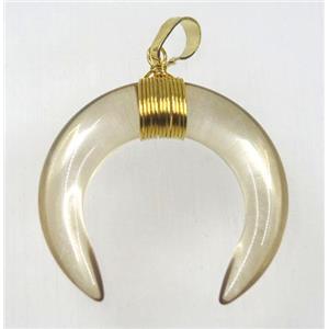 crystal glass crescent moon pendant, gold champagne, wire wrapped, approx 30-35mm