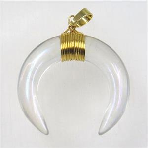 crystal glass crescent moon pendant, clear AB-color, wire wrapped, approx 30-35mm