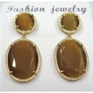 chocolate cat eye stone earring, oval, approx 12x12mm, 18x25mm