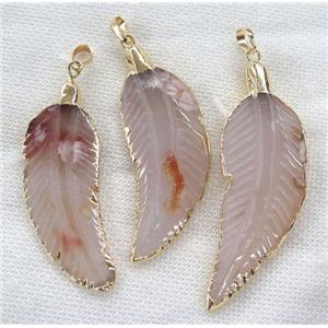 natural gray agate pendant, feather, gold plated, approx 20-65mm