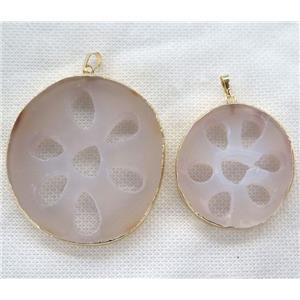 gray agate slice pendant, freeform, gold plated, approx 30-65mm