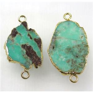 green Australian Chrysoprase slice connector, freeform, gold plated, approx 15-33mm