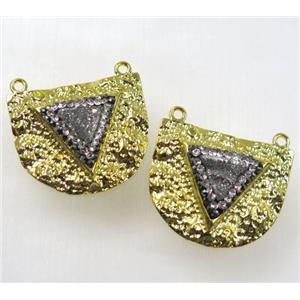 silver druzy quartz pendant with 2loops pave rhinestone, alloy, gold plated, approx 25-30mm