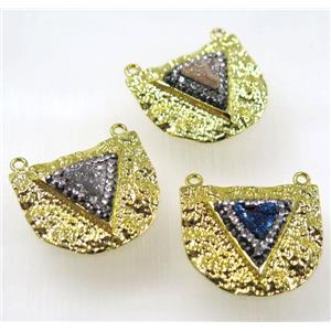 mix druzy quartz pendant with 2loops pave rhinestone, alloy, gold plated, approx 25-30mm