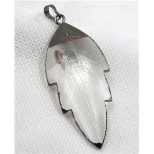 Crystal glass leaf pendant, black plated, approx 28-57mm