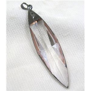Crystal glass leaf pendant, black plated, approx 20-80mm