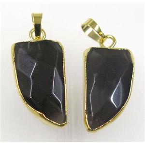 black Obsidian horn pendants, gold plated, approx 15-25mm
