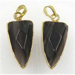 black Obsidian arrowhead pendant, gold plated, approx 15-27mm
