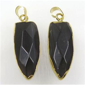 black Obsidian bullet pendant, gold plated, approx 15-35mm