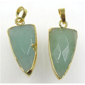 green aventurine arrowhead pendant, gold plated, approx 15-27mm