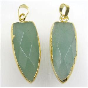 green aventurine bullet pendant, gold plated, approx 15-35mm
