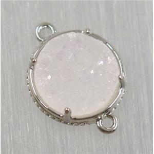 druzy agate connector, natural color, circle, platinum plated, approx 16mm dia