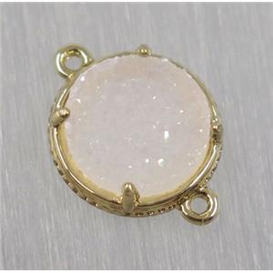 druzy agate connector, natural color, circle, gold plated, approx 16mm dia