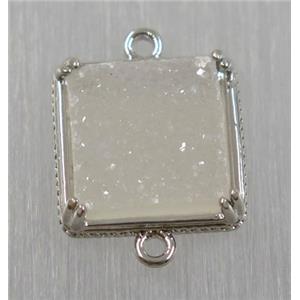 druzy agate connector, natural color, square, platinum plated, approx 12x12mm