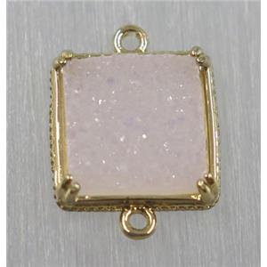 druzy agate connector, natural color, square, gold plated, approx 12x12mm