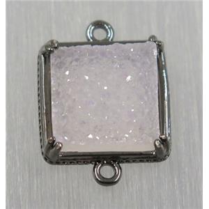druzy agate connector, natural color, square, black plated, approx 12x12mm