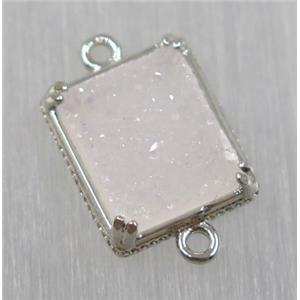 druzy agate connector, natural color, rectangle, platinum plated, approx 10x12mm