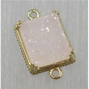 druzy agate connector, natural color, rectangle, gold plated, approx 10x12mm