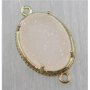 druzy agate connector, natural color, oval, gold plated, approx 14x19mm