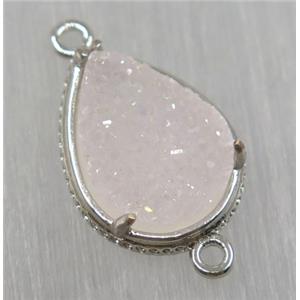 druzy agate connector, natural color, teardrop, platinum plated, approx 12x16mm