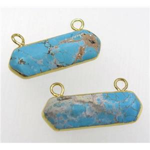 blue turquoise bullet pendant with 2loops, gold plated, approx 12-35mm