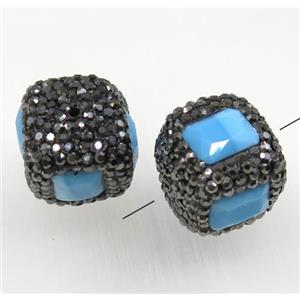 blue jade bead pave rhinestone, cube, approx 18x18mm