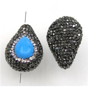 blue synthetical turquoise bead pave rhinestone, teardrop, approx 20x30mm
