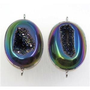 rainbow druzy agate geode oval connector, approx 25-35mm