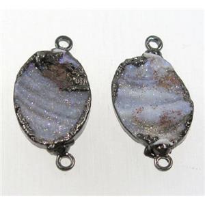 solar agate druzy oval connector, black plated, approx 12-16mm