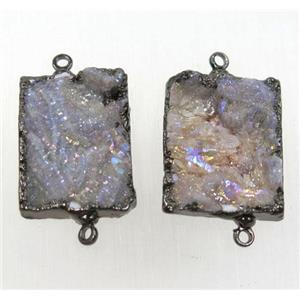 solar agate druzy rectangle connector, black plated, approx 15-20mm