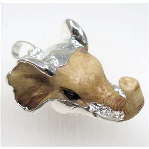 resin elephantHead pendant, silver plated, approx 30-40mm